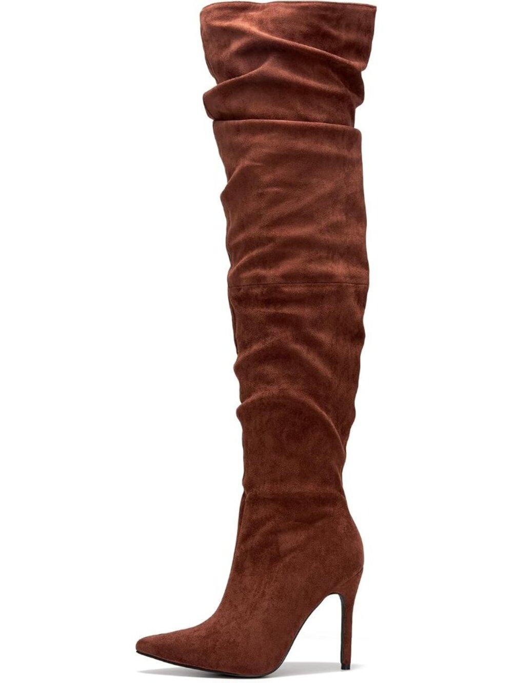 Women's Brown Suede Pointed Toe High Stiletto Heels Slouchy Over-the-Knee Boots
